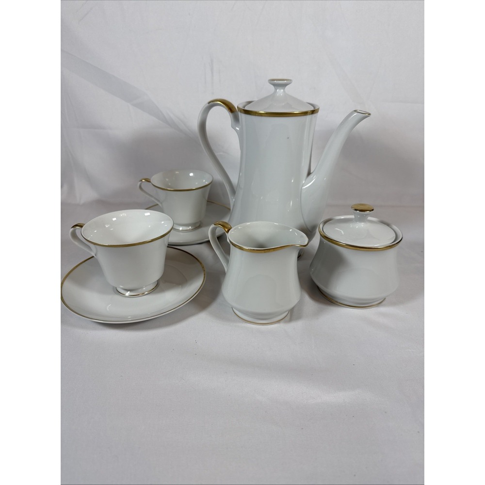 Georges Briard Coquille Dor Coffee Tea Serving Set White Bone China Japan MCM